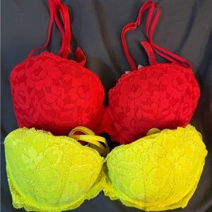PINK Victoria's Secret Red and Yellow Lace Bra Set